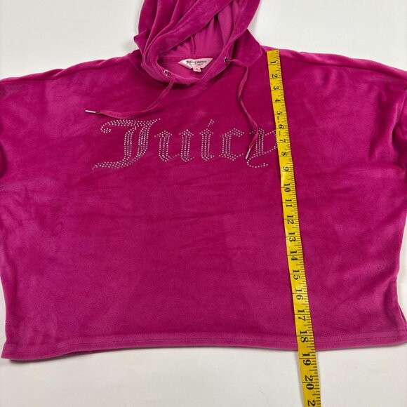 Juicy Couture Pink Velour Hoodie Womens M Cropped Rhinestone Y2K Sleepware - Picture 6 of 7
